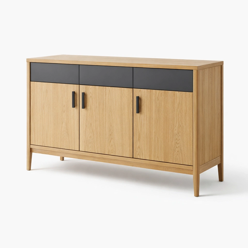 Sideboard Holz Natur Schwarz Modern-velnoxio